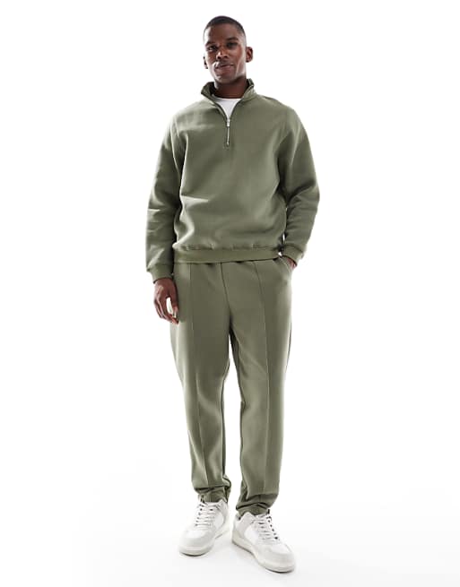 DESIGN Essentials Quarter Zip Sweatshirt In Khaki