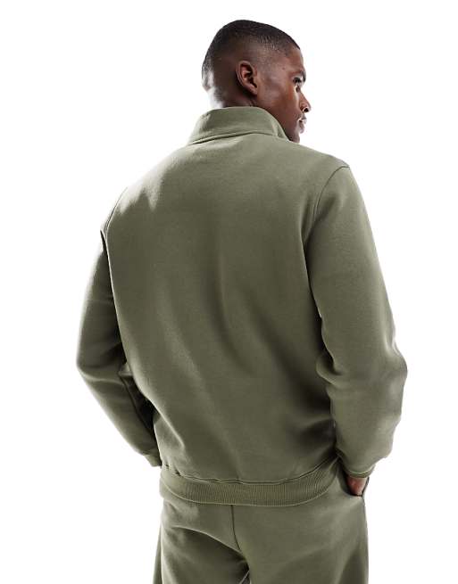 DESIGN Essentials Quarter Zip Sweatshirt In Khaki