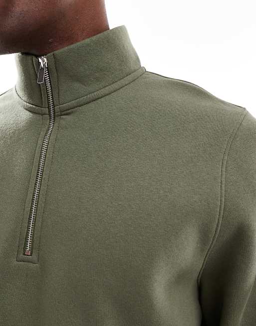 DESIGN Essentials Quarter Zip Sweatshirt In Khaki