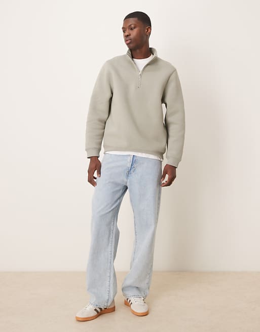 DESIGN Essentials Quarter Zip Sweatshirt In Sage