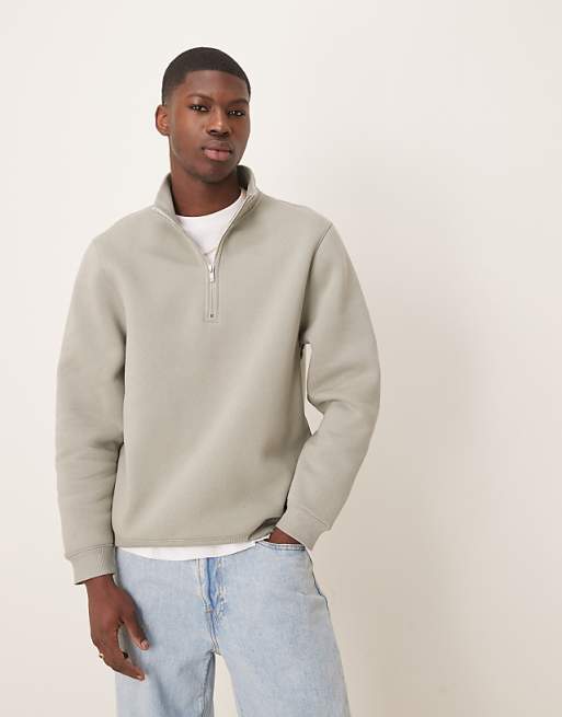 DESIGN Essentials Quarter Zip Sweatshirt In Sage