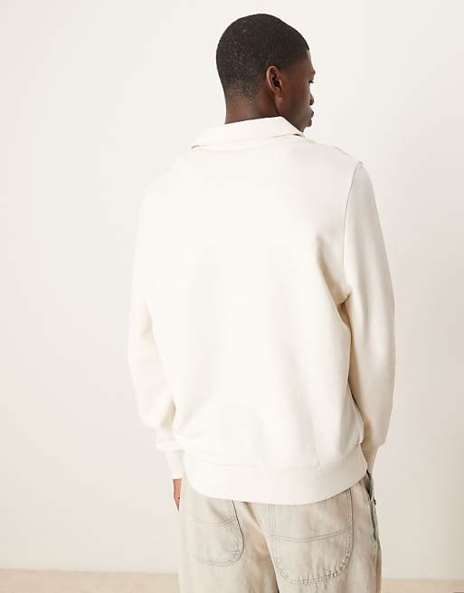 DESIGN Essentials Quarter Zip Sweatshirt With Collar In Beige - BEIGE