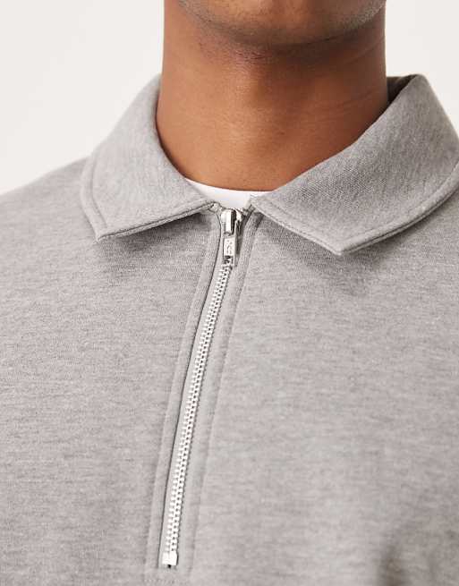 DESIGN Essentials Quarter Zip Sweatshirt With Collar In Grey Marl