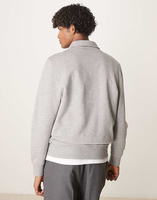 DESIGN Essentials Quarter Zip Sweatshirt With Collar In Grey Marl