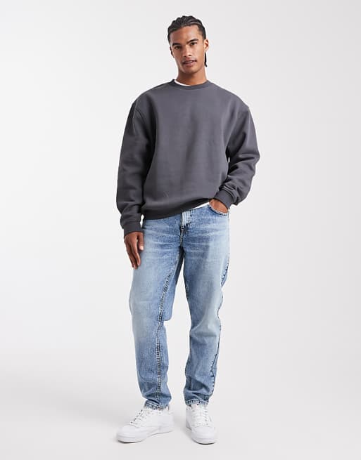 DESIGN Essentials Relaxed Fit Sweatshirt In Charcoal