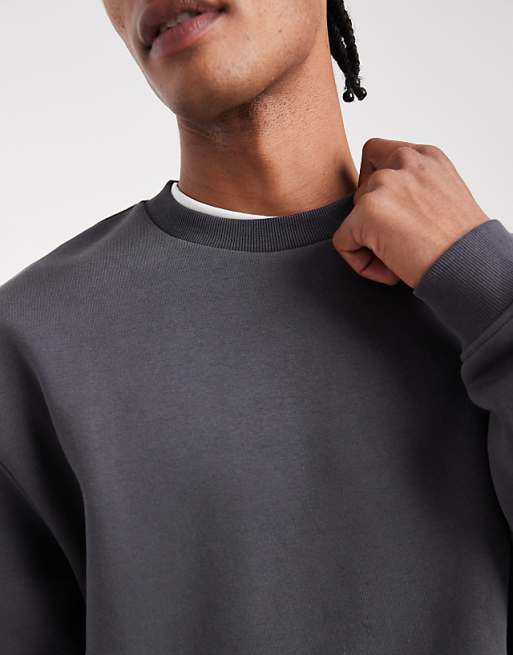 DESIGN Essentials Relaxed Fit Sweatshirt In Charcoal