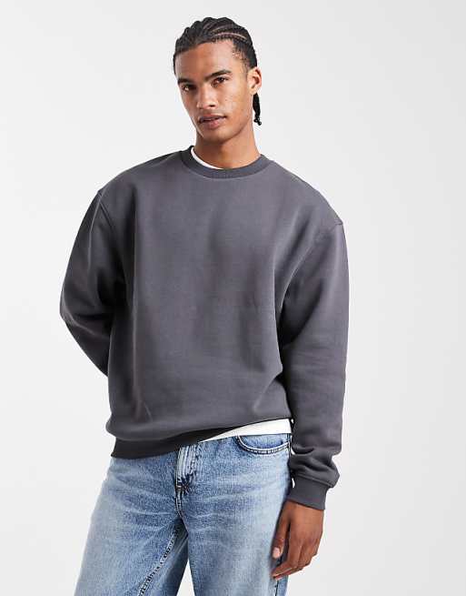 DESIGN Essentials Relaxed Fit Sweatshirt In Charcoal