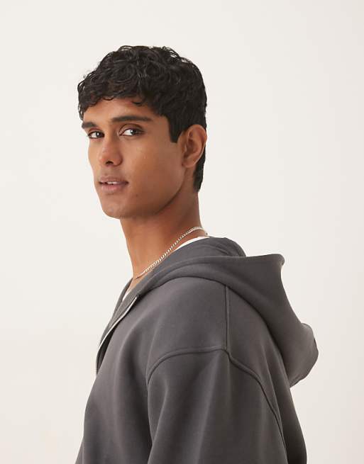 DESIGN Essentials Relaxed Fit Zip Through Hoodie In Grey