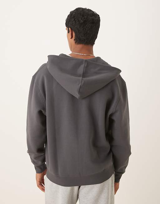 DESIGN Essentials Relaxed Fit Zip Through Hoodie In Grey