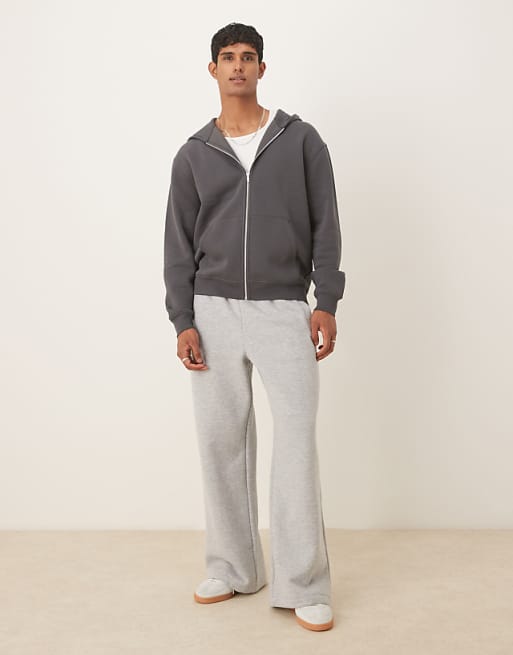 DESIGN Essentials Relaxed Fit Zip Through Hoodie In Grey
