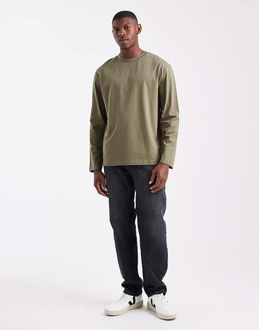 DESIGN Essentials Relaxed Long Sleeve T-shirt In Khaki