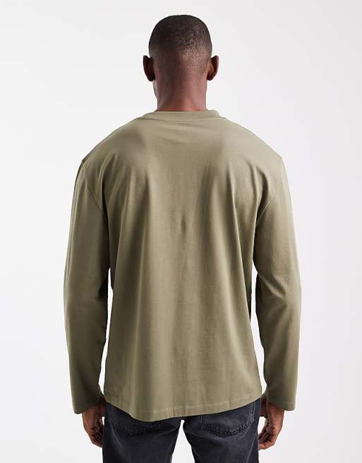 DESIGN Essentials Relaxed Long Sleeve T-shirt In Khaki