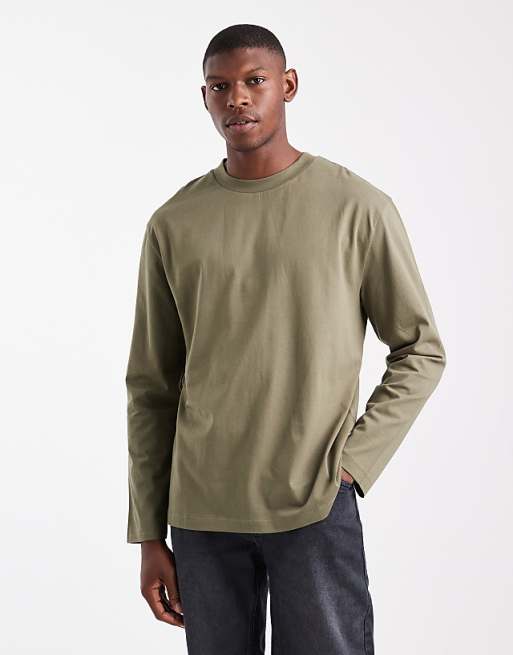 DESIGN Essentials relaxed long sleeve t-shirt in khaki