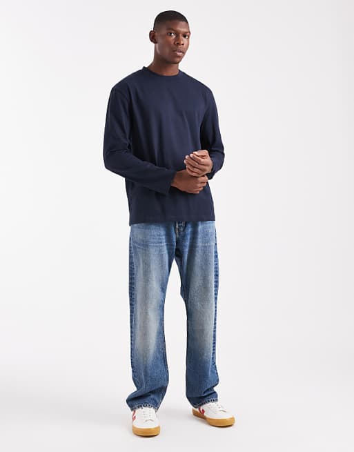 DESIGN Essentials Relaxed Long Sleeve T-shirt In Navy