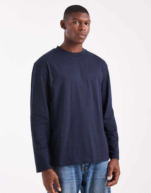 DESIGN Essentials relaxed long sleeve t-shirt in navy