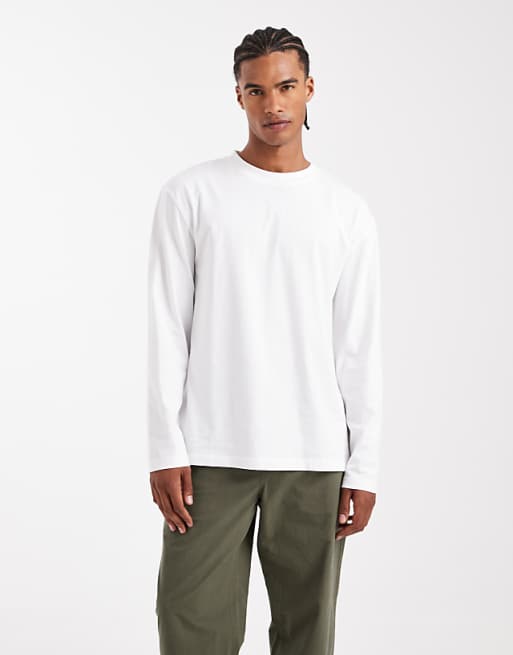 DESIGN Essentials relaxed long sleeve t-shirt in white