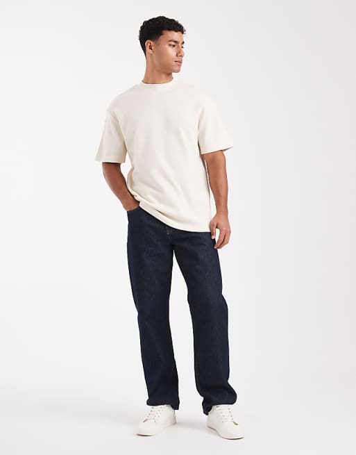 DESIGN Essentials Relaxed T-shirt With High Neck In Cream Waffle