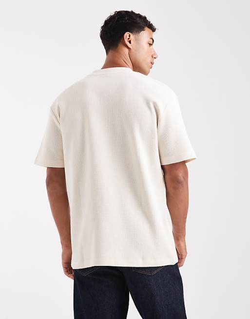 DESIGN Essentials Relaxed T-shirt With High Neck In Cream Waffle