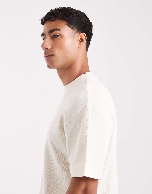 DESIGN Essentials Relaxed T-shirt With High Neck In Cream Waffle