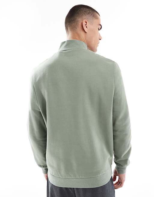 DESIGN Essentials Sweatshirt With Quarter Zip In Mid Green