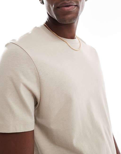 DESIGN Essentials T-shirt With Crew Neck In Stone
