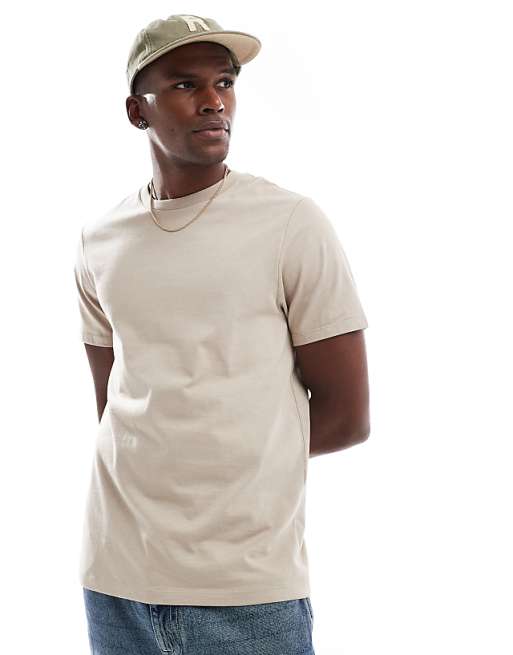 DESIGN Essentials t-shirt with crew neck in stone
