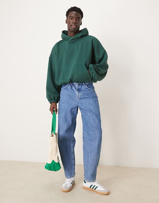 DESIGN Extreme Oversized Boxy Hoodie With Underarm Panels In Dark Green