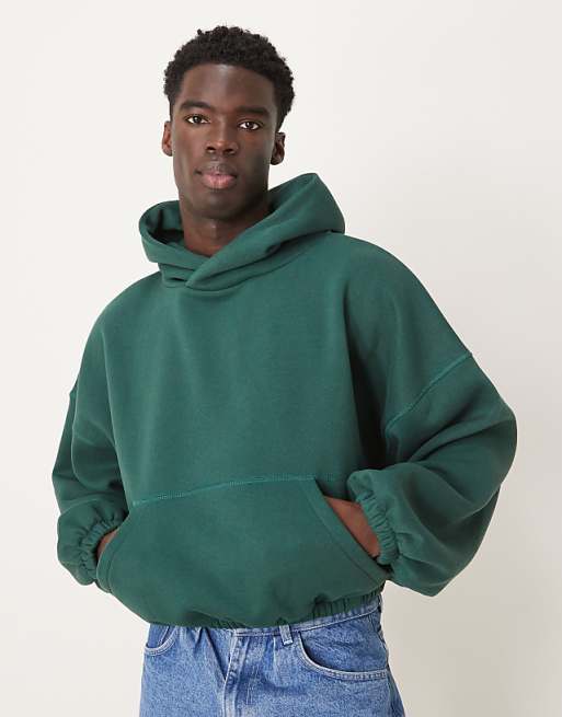 DESIGN extreme oversized boxy hoodie with underarm panels in dark green