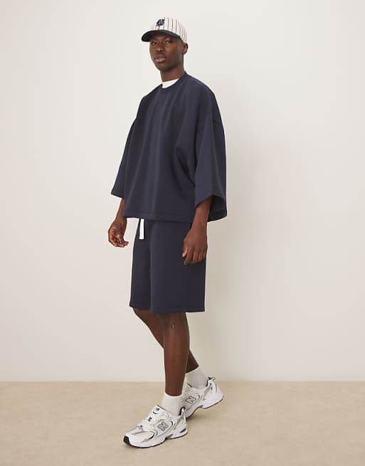 DESIGN Extreme Oversized Co-ord Short Sleeve Sweatshirt In Navy