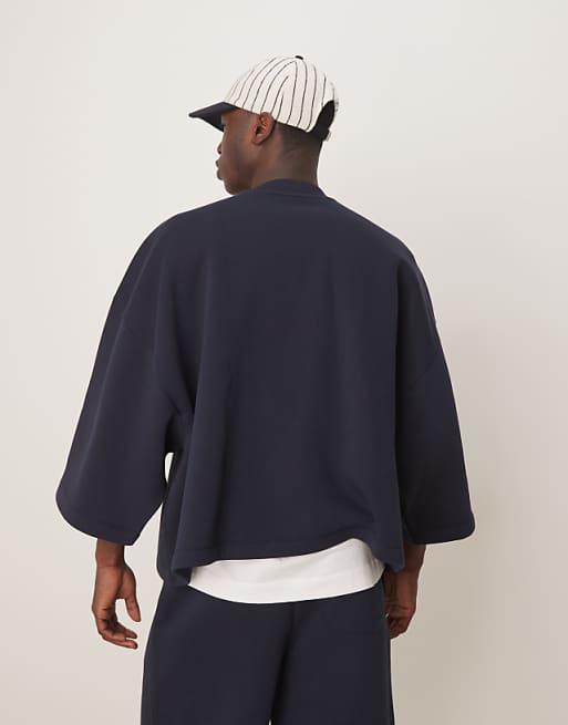 DESIGN Extreme Oversized Co-ord Short Sleeve Sweatshirt In Navy