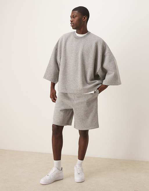 DESIGN Extreme Oversized Co-ord Short Sleeve Sweatshirt In Grey Marl