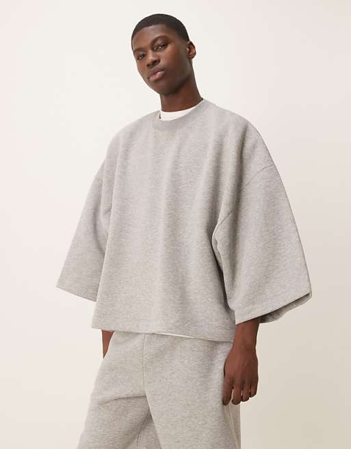 DESIGN extreme oversized co-ord short sleeve sweatshirt in grey marl