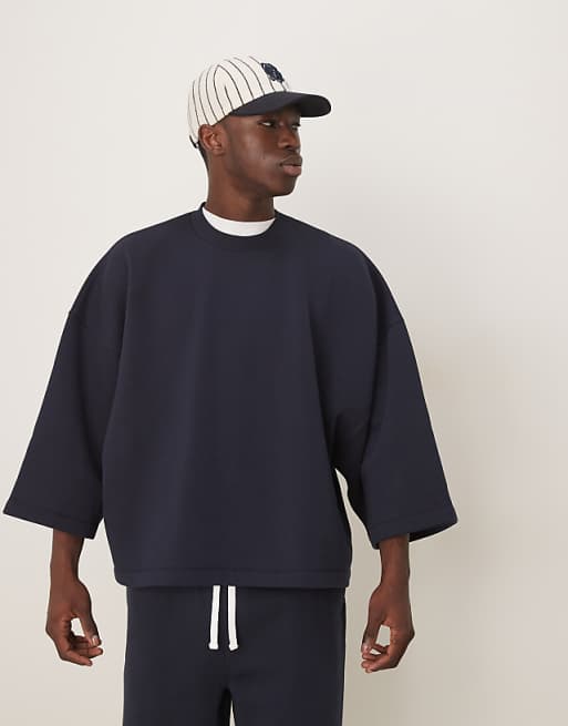 DESIGN extreme oversized co-ord short sleeve sweatshirt in navy