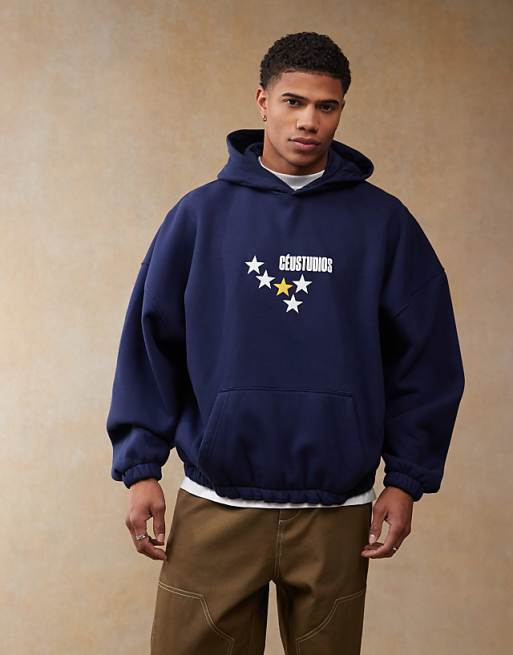 DESIGN Extreme Oversized Hoodie With Back Print In Navy