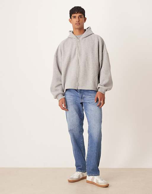 DESIGN Extreme Oversized Zip Through Hoodie In Grey Marl