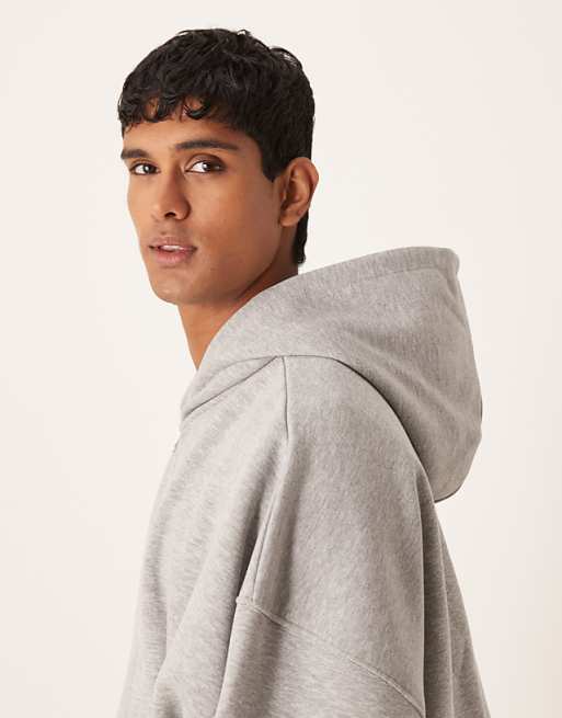 DESIGN Extreme Oversized Zip Through Hoodie In Grey Marl