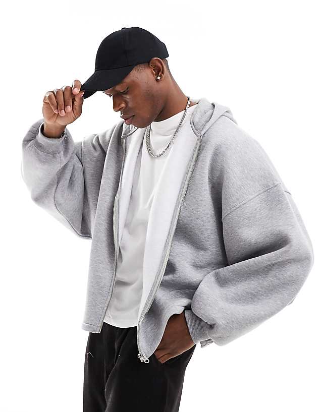 DESIGN extreme oversized zip through hoodie in grey marl