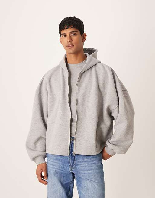 DESIGN extreme oversized zip through hoodie in grey marl