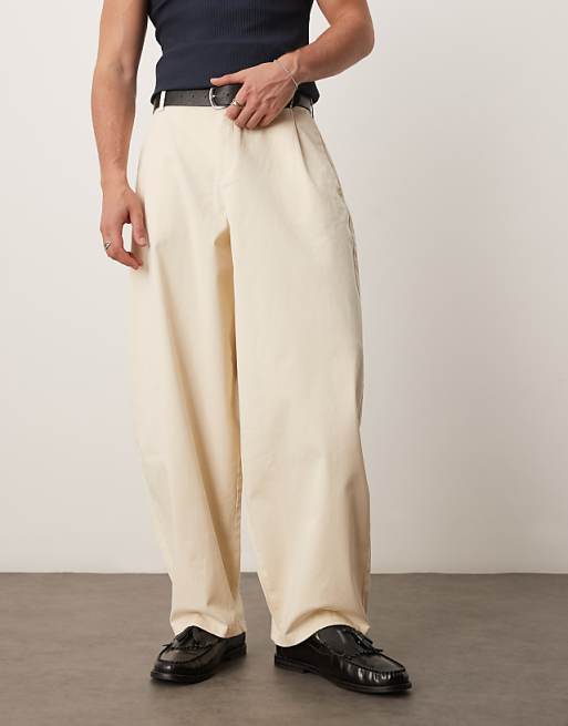 DESIGN extreme tapered trousers with pleats in beige
