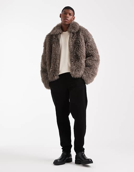 DESIGN Faux Fur Harrington Jacket In Brown