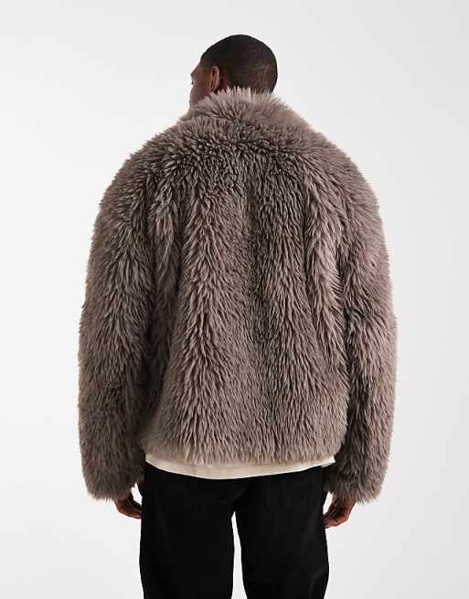 DESIGN Faux Fur Harrington Jacket In Brown