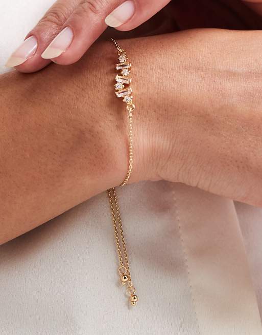 DESIGN fine chain bracelet with baguette cubic zirconia stone details in gold tone with gift bag