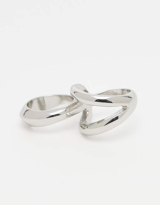 DESIGN Fixed Double Ring In Silver Tone