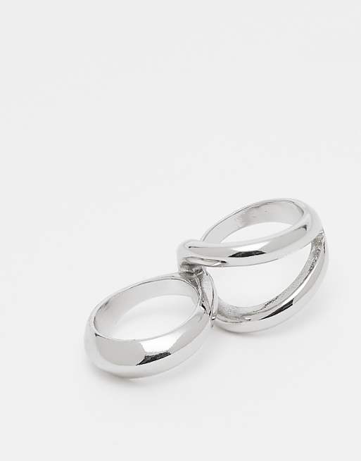 DESIGN fixed double ring in silver tone