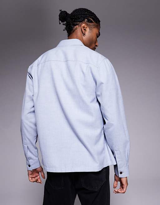 DESIGN Flannel Overshirt With Patch Pockets In Blue