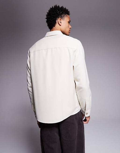 DESIGN Flannel Overshirt With Patch Pockets In Beige