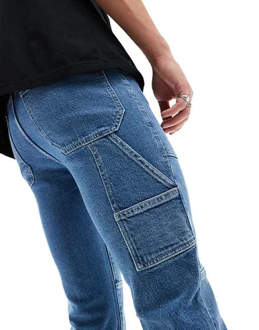 DESIGN Flare Jeans With Panels In Mid Blue