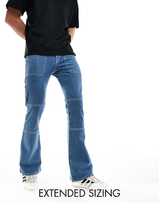 DESIGN flare jeans with panels in mid blue