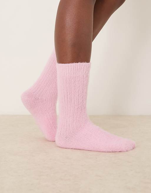 DESIGN fluffy eyelash socks in pink