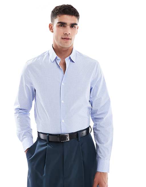 DESIGN formal check regular shirt in blue